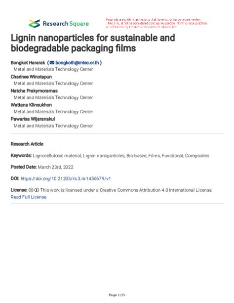  Lignin Nanoparticles for Enhanced Biodegradability and Sustainable Packaging Solutions?